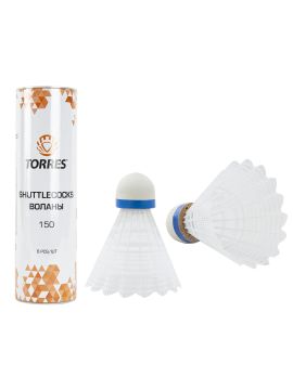 Воланы для бадминтона TORRES 150 (нейлон), уп.6шт.белый, сред.скор.