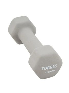 Гантель TORRES 1,5 кг металл в неопреновой оболочке, форма шестигранник, серый